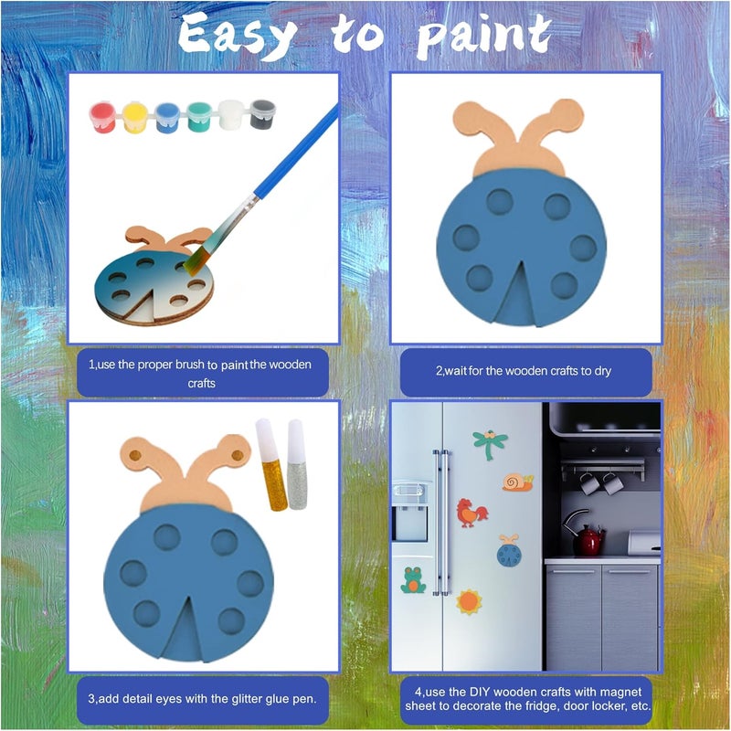 Glintoper 30 Wooden Magnet Painting Craft Kit, Paint Your Own Easter Art and Craft Supplies, Basket Stuffers Party Favors for Boys Girls, Classroom Prize Goodie Bag Gifts - Image 3